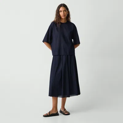 Theory Pleated A-line Skirt In Linear Cotton In Blue