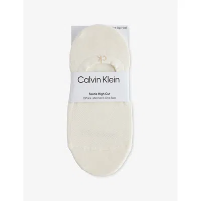 Calvin Klein Womens Off White Footie High-cut Pack Of Two Mesh Liner Socks