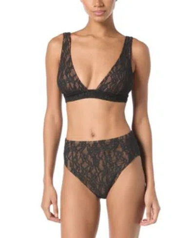 Michael Kors Michael  Womens Lace Tie Back Bikini Top Lace High Waist Bottoms