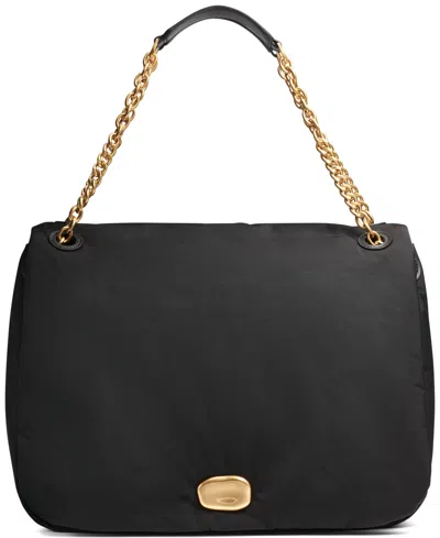 Donna Karan Crepe Large Nylon Shoulder With Chain Strap In Black