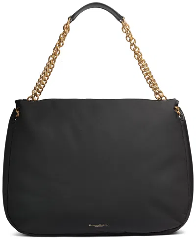 Donna Karan Crepe Large Nylon Shoulder With Chain Strap In Black