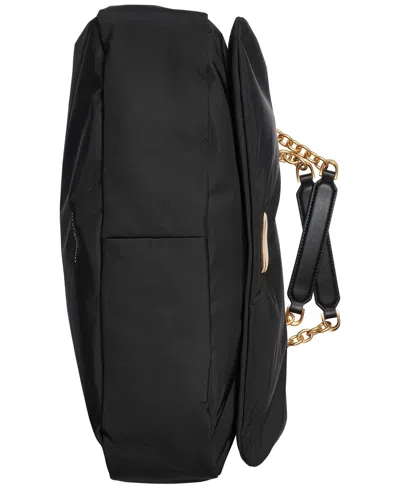 Donna Karan Crepe Large Nylon Shoulder With Chain Strap In Black