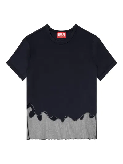 Diesel Nylon T-shirt With Tulle Insert In Black