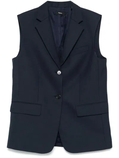 Theory Oversized Vest In Wool-blend In Blue