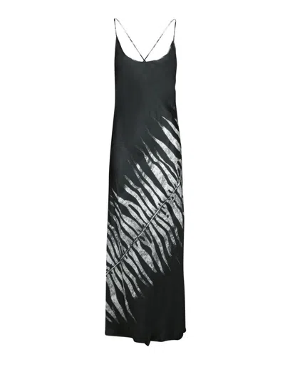 Roberto Cavalli Silk Black Dress With Spaghetti Straps And Fern Print