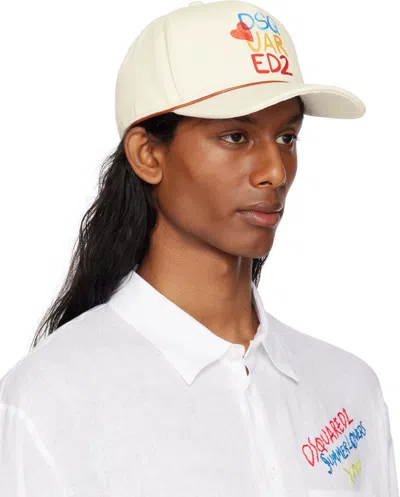 Dsquared2 Beige Baseball Cap With Logo Lettering On The Front And Buckle Closure On The Rear