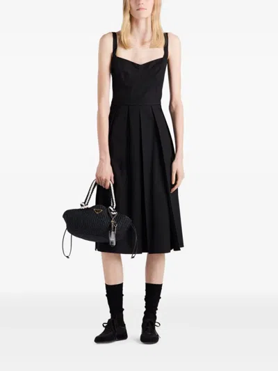 Prada Blue Cotton Canvas Dress In F0002 Nero