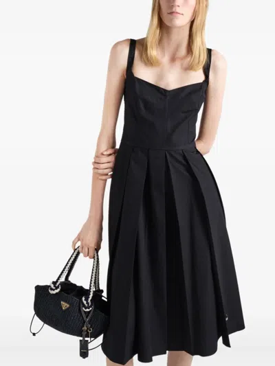 Prada Blue Cotton Canvas Dress In F0002 Nero
