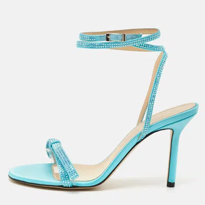 Pre-owned Mach&mach Blue Satin And Pvc French Bow Sandals Size 38