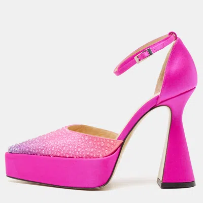 Pre-owned Mach&mach Pink Satin Galaxy Crystalized Platform Pumps Size 36