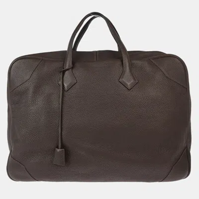 Pre-owned Hermes Chocolat Taurillon Clemence Victoria 50 Handbag