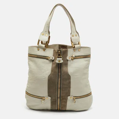 Pre-owned Jimmy Choo Two Tone Grey Leather And Suede Large Mona Tote