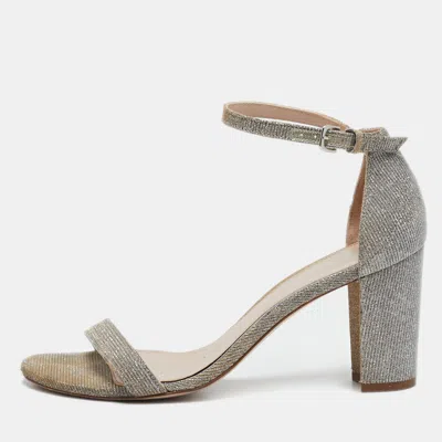 Pre-owned Stuart Weitzman Grey Lurex Fabric Ankle Strap Sandals Size 38.5