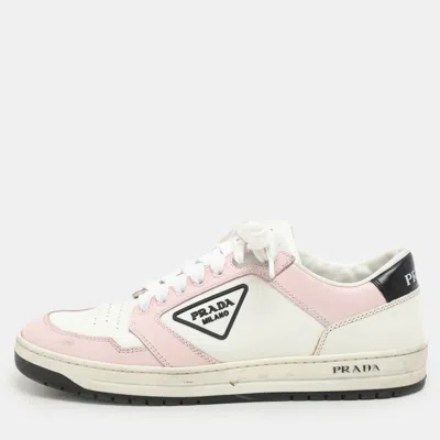 Pre-owned Prada White/pink Leather Low Top Sneakers Size 38
