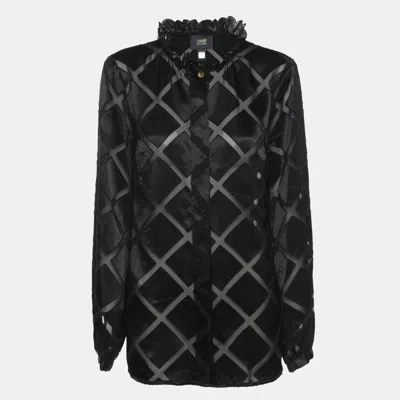 Pre-owned Class By Roberto Cavalli Black Diamond Pattern Chiffon Blouse M