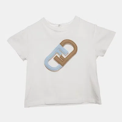 Pre-owned Fendi Kids White Logo Applique Cotton T-shirt 18 M