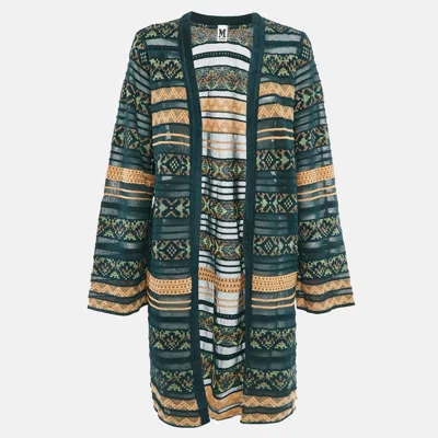 Pre-owned M Missoni Green Stripe Patterned Knit Open Front Cardigan S