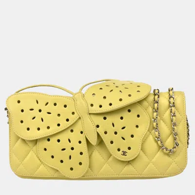 Pre-owned Chanel Lime Green Lambskin Leather Butterfly Shoulder Bag