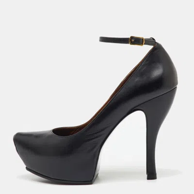 Pre-owned Mcq By Alexander Mcqueen Black Leather Burlesque Ankle Strap Platform Pumps Size 38