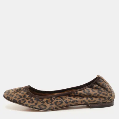 Pre-owned Manolo Blahnik Brown Leopard Print Suede Scrunch Ballet Flats Size 40