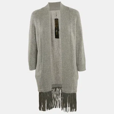 Pre-owned Zadig & Voltaire Deluxe Grey Cashmere Fringed Open Front Paloma Cardigan Xs/s