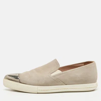 Pre-owned Miu Miu Grey Suede Metal Cap Toe Slip On Sneakers Size 37