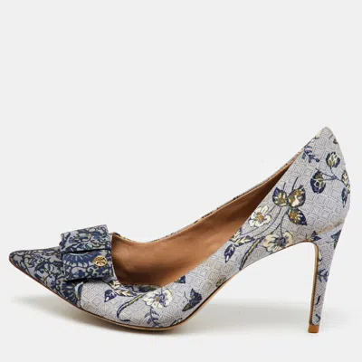Pre-owned Tory Burch Multicolor Printed Fabric Bow Pointed Toe Pumps Size 41