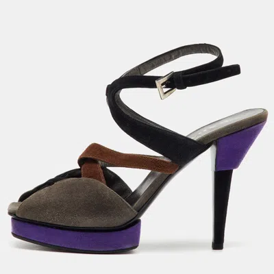 Pre-owned Prada Multicolor Suede Srappy Platform Sandals Size 37