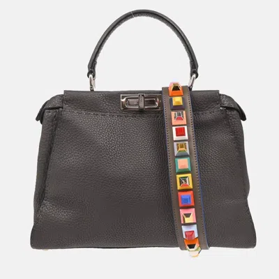 Pre-owned Fendi Gray Leather Peekaboo Handbag