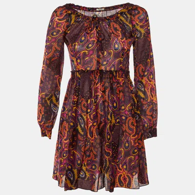 Pre-owned Miu Miu Multicolor Printed Wool Crepe Mini Dress M
