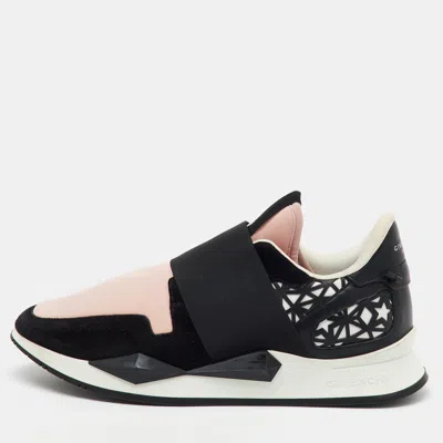 Pre-owned Givenchy Black/light Pink Neoprene And Leather Runner Elastic Slip On Sneakers Size 39.5