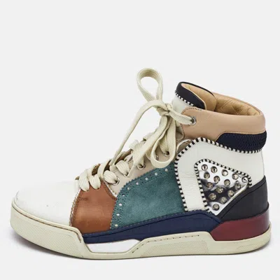 Pre-owned Christian Louboutin Multicolor Leather And Suede Loubikick Spikes Sneakers Size 39