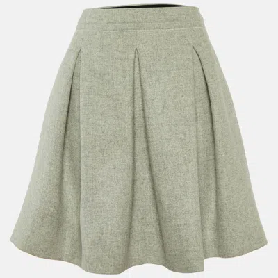 Pre-owned Miu Miu Grey Wool Pleated Mini Skirt L In Gray