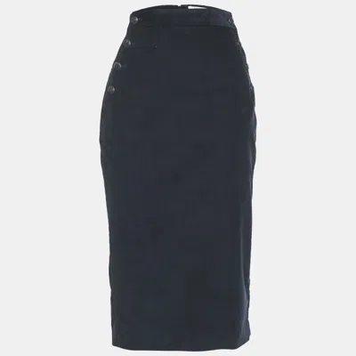 Pre-owned Max Mara Navy Blue Corduroy Button Detail Midi Skirt M