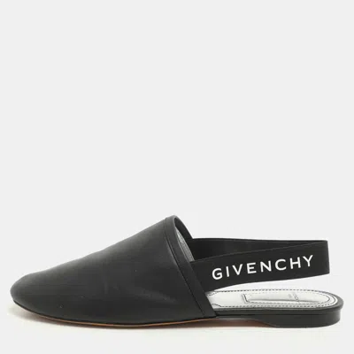 Pre-owned Givenchy Black Leather And Elastic Rivington Slingback Flats Size 37.5