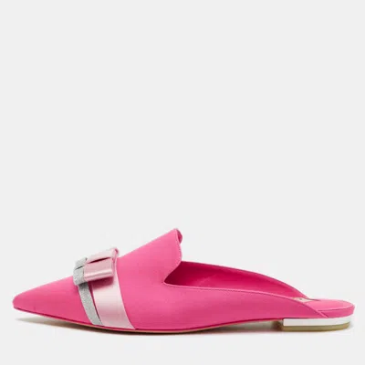 Pre-owned Sophia Webster Pink Satin Andie Bow Flat Mules Size 38