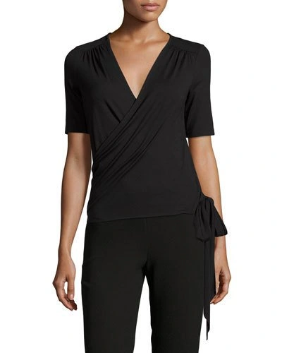 Three Dots Madeline Jersey Wrap Top, Black