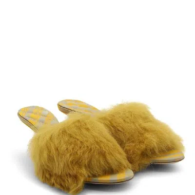Burberry Jackie Shearling And Leather Mules In Yellow