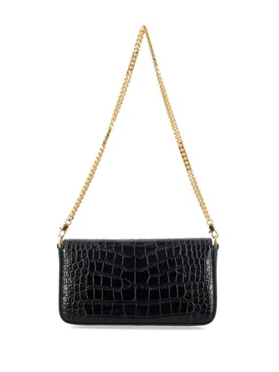 Tom Ford Mini Crossbody Bag In Black Calf Leather With Crocodile Effect