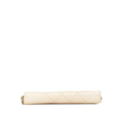 Pre-owned Chanel Beige Ivory Leather Long Wallet (bi-fold) () In Multi