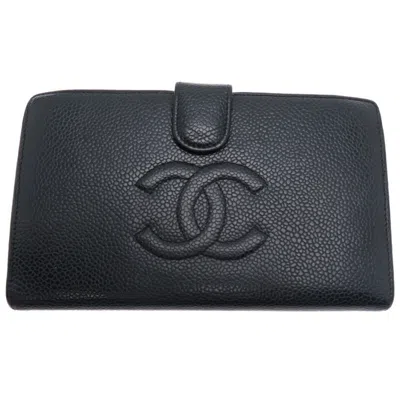 Pre-owned Chanel Black Grained Calfskin Long Wallet (bi-fold) ()