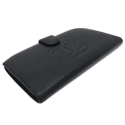 Pre-owned Chanel Black Grained Calfskin Long Wallet (bi-fold) ()