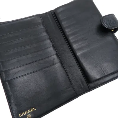 Pre-owned Chanel Black Grained Calfskin Long Wallet (bi-fold) ()