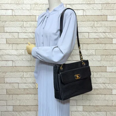 Pre-owned Chanel Black Grained Calfskin Tote Bag ()