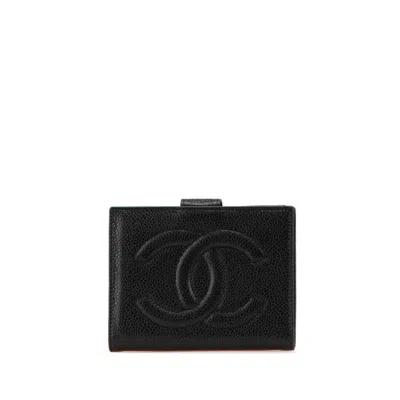 Pre-owned Chanel Black Grained Calfskin Wallet (bi-fold) ()