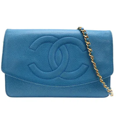 Pre-owned Chanel Blue Grained Calfskin Shoulder Bag ()