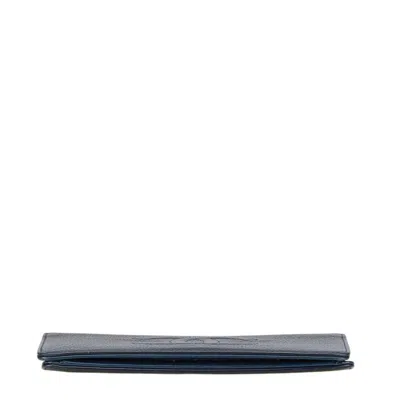 Pre-owned Chanel Navy Grained Calfskin Long Wallet (bi-fold) () In Blue