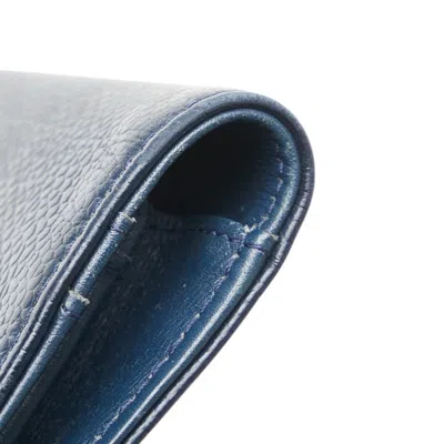 Pre-owned Chanel Navy Grained Calfskin Long Wallet (bi-fold) ()
