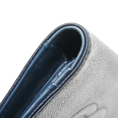 Pre-owned Chanel Navy Grained Calfskin Long Wallet (bi-fold) () In Blue