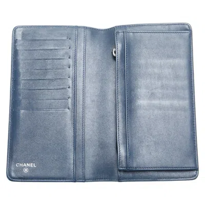 Pre-owned Chanel Navy Grained Calfskin Long Wallet (bi-fold) ()